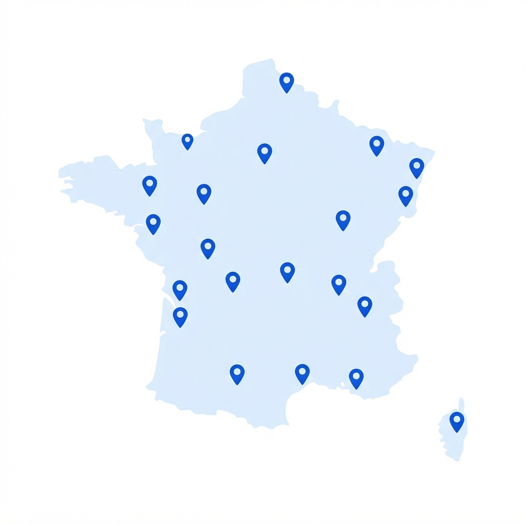 Carte de France indiquant les villes d'intervention